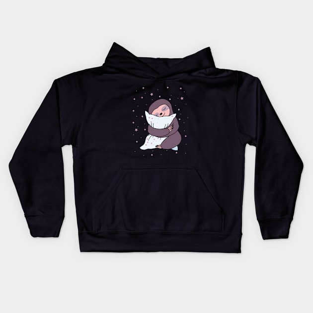 Sweet Sleepy Sloth and little pink stars Kids Hoodie by Collagedream